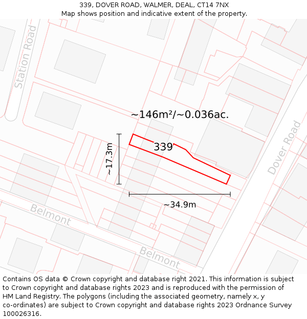 339, DOVER ROAD, WALMER, DEAL, CT14 7NX: Plot and title map