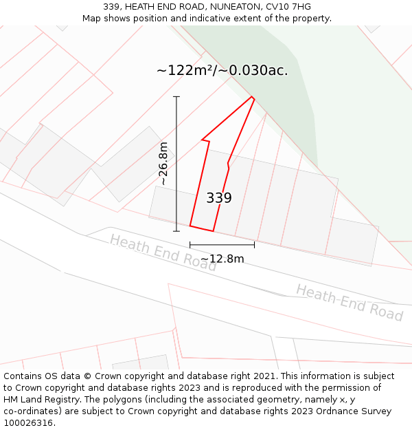 339, HEATH END ROAD, NUNEATON, CV10 7HG: Plot and title map