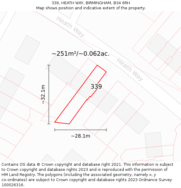 339, HEATH WAY, BIRMINGHAM, B34 6RH: Plot and title map