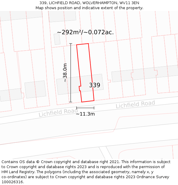 339, LICHFIELD ROAD, WOLVERHAMPTON, WV11 3EN: Plot and title map