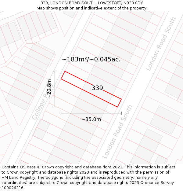 339, LONDON ROAD SOUTH, LOWESTOFT, NR33 0DY: Plot and title map