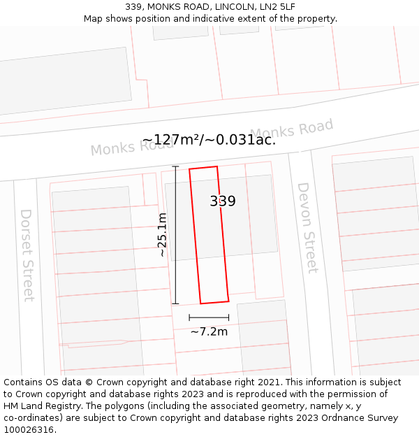 339, MONKS ROAD, LINCOLN, LN2 5LF: Plot and title map