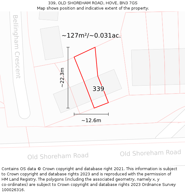 339, OLD SHOREHAM ROAD, HOVE, BN3 7GS: Plot and title map