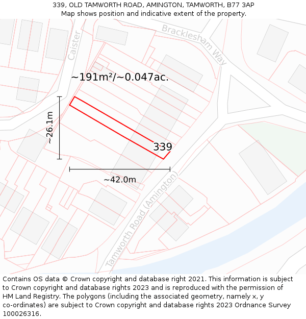 339, OLD TAMWORTH ROAD, AMINGTON, TAMWORTH, B77 3AP: Plot and title map