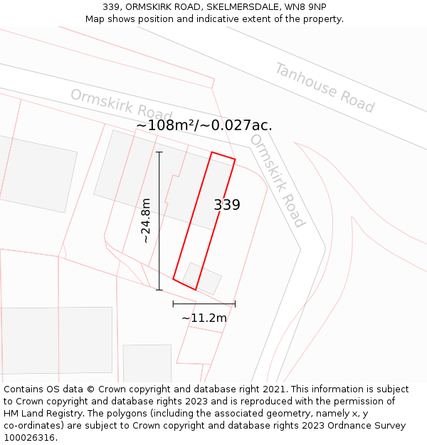 339, ORMSKIRK ROAD, SKELMERSDALE, WN8 9NP: Plot and title map