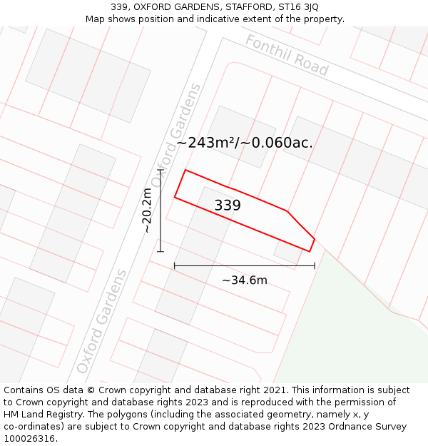 339, OXFORD GARDENS, STAFFORD, ST16 3JQ: Plot and title map