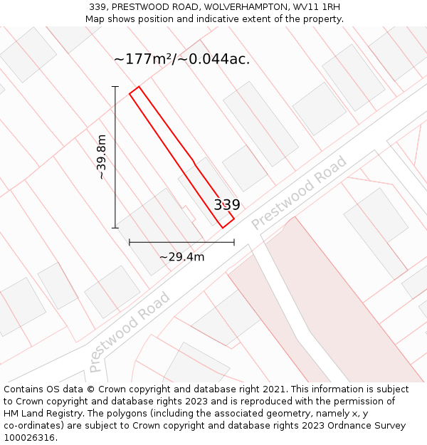 339, PRESTWOOD ROAD, WOLVERHAMPTON, WV11 1RH: Plot and title map