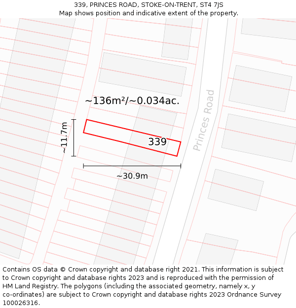 339, PRINCES ROAD, STOKE-ON-TRENT, ST4 7JS: Plot and title map