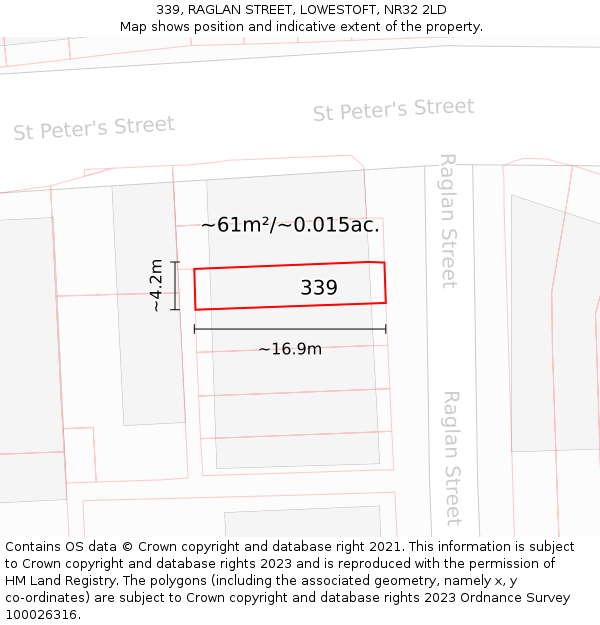 339, RAGLAN STREET, LOWESTOFT, NR32 2LD: Plot and title map