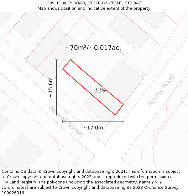 339, RUXLEY ROAD, STOKE-ON-TRENT, ST2 9AZ: Plot and title map