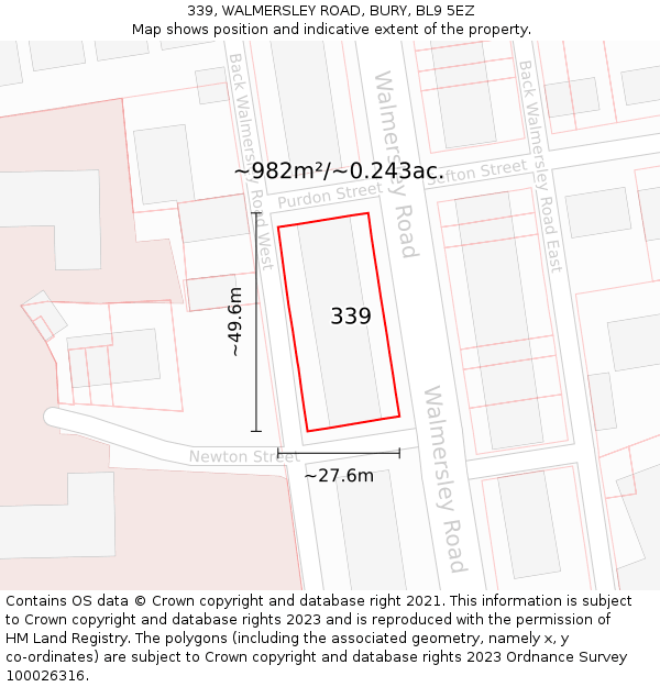 339, WALMERSLEY ROAD, BURY, BL9 5EZ: Plot and title map