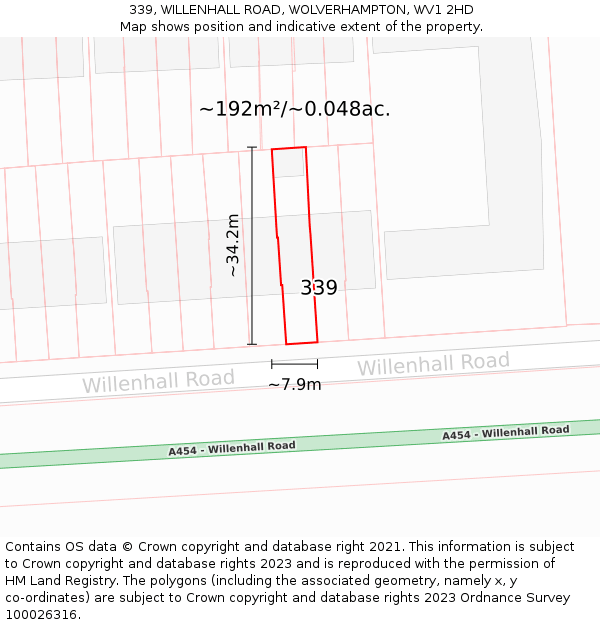 339, WILLENHALL ROAD, WOLVERHAMPTON, WV1 2HD: Plot and title map