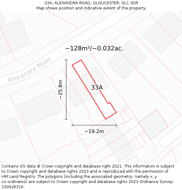 33A, ALEXANDRA ROAD, GLOUCESTER, GL1 3DR: Plot and title map