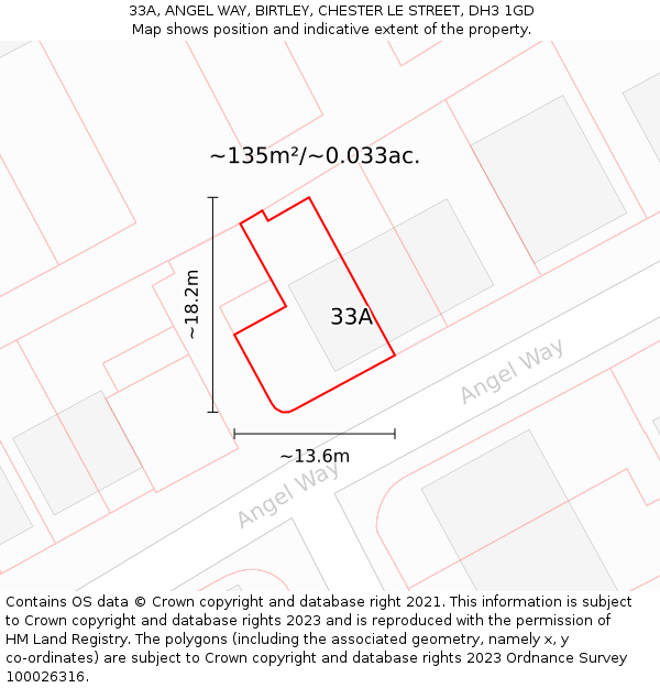 33A, ANGEL WAY, BIRTLEY, CHESTER LE STREET, DH3 1GD: Plot and title map