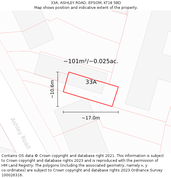 33A, ASHLEY ROAD, EPSOM, KT18 5BD: Plot and title map