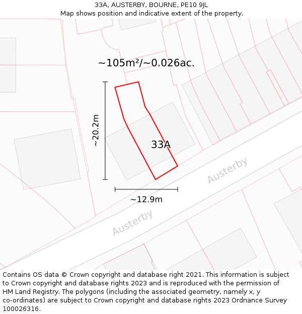33A, AUSTERBY, BOURNE, PE10 9JL: Plot and title map