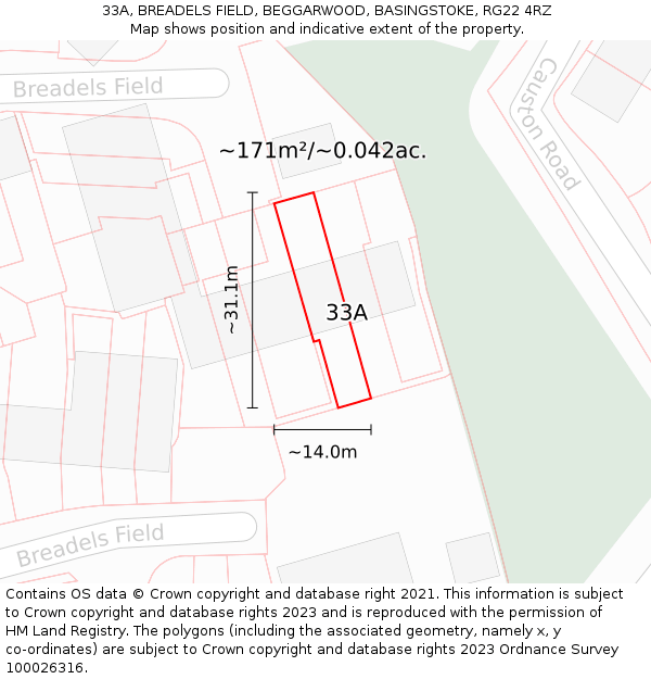 33A, BREADELS FIELD, BEGGARWOOD, BASINGSTOKE, RG22 4RZ: Plot and title map