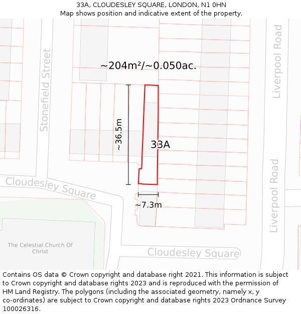 33A, CLOUDESLEY SQUARE, LONDON, N1 0HN: Plot and title map