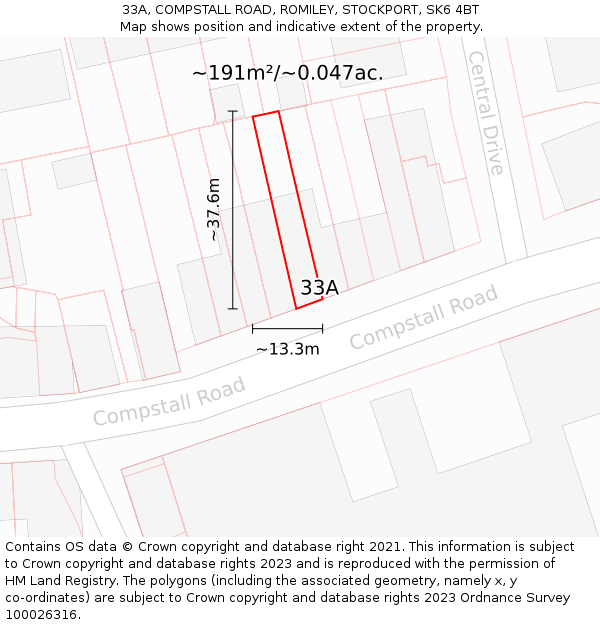 33A, COMPSTALL ROAD, ROMILEY, STOCKPORT, SK6 4BT: Plot and title map