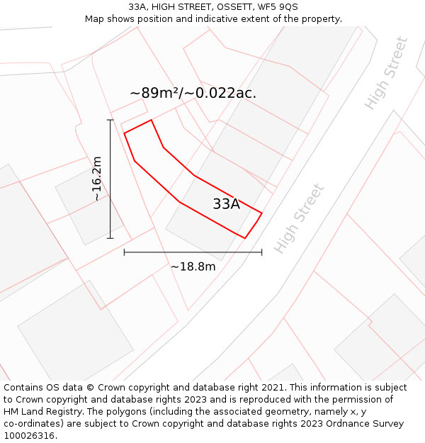 33A, HIGH STREET, OSSETT, WF5 9QS: Plot and title map