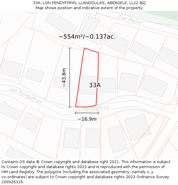 33A, LON PENDYFFRYN, LLANDDULAS, ABERGELE, LL22 8JQ: Plot and title map