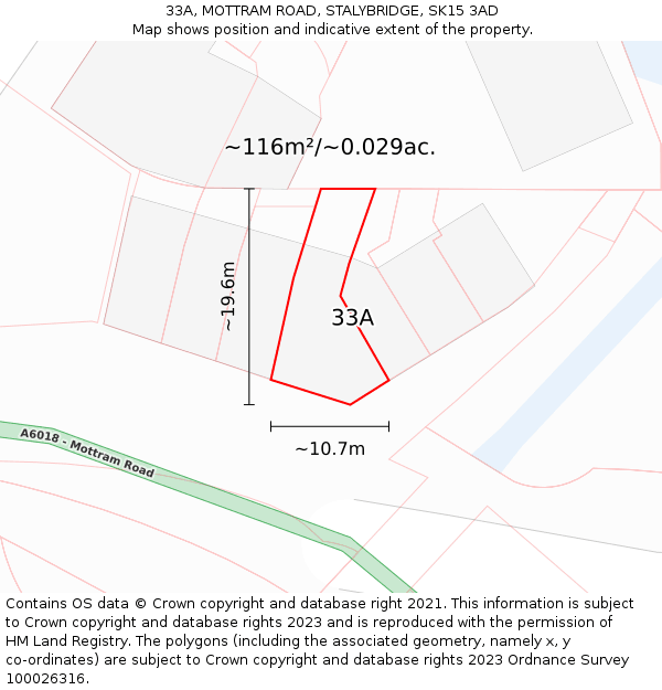 33A, MOTTRAM ROAD, STALYBRIDGE, SK15 3AD: Plot and title map