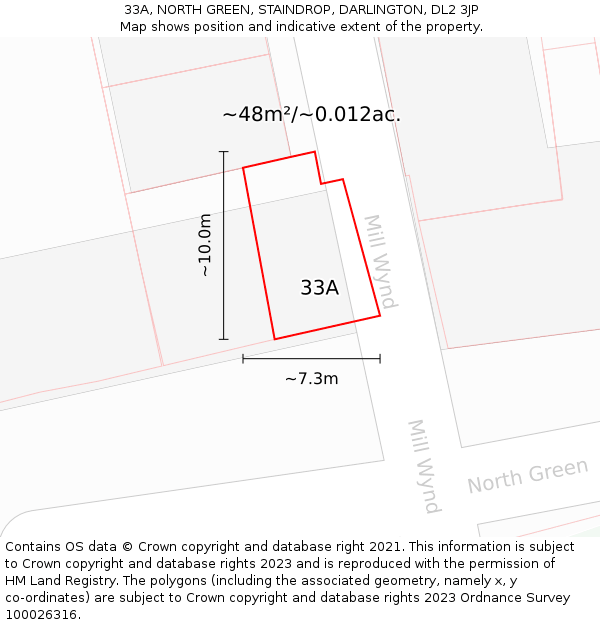 33A, NORTH GREEN, STAINDROP, DARLINGTON, DL2 3JP: Plot and title map