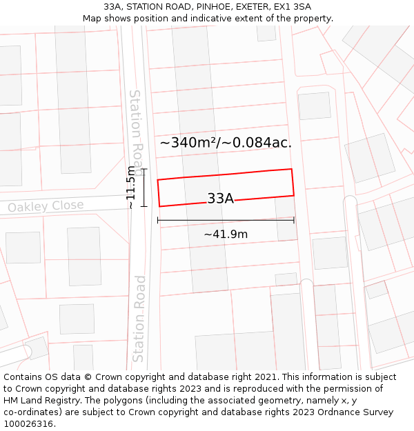 33A, STATION ROAD, PINHOE, EXETER, EX1 3SA: Plot and title map