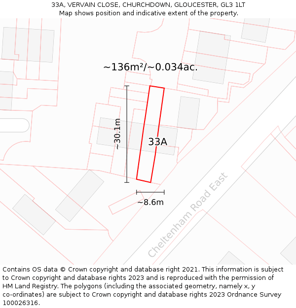 33A, VERVAIN CLOSE, CHURCHDOWN, GLOUCESTER, GL3 1LT: Plot and title map