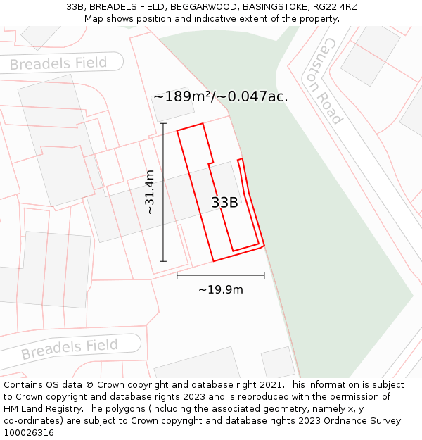 33B, BREADELS FIELD, BEGGARWOOD, BASINGSTOKE, RG22 4RZ: Plot and title map