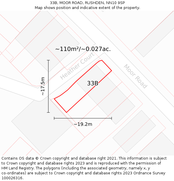33B, MOOR ROAD, RUSHDEN, NN10 9SP: Plot and title map