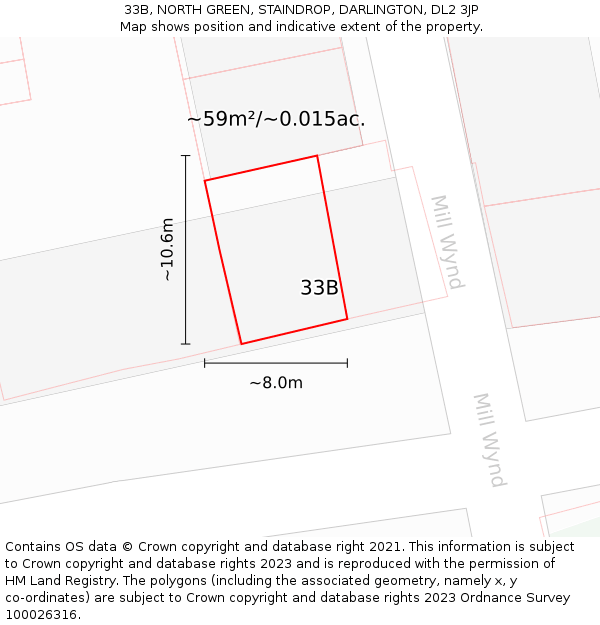 33B, NORTH GREEN, STAINDROP, DARLINGTON, DL2 3JP: Plot and title map