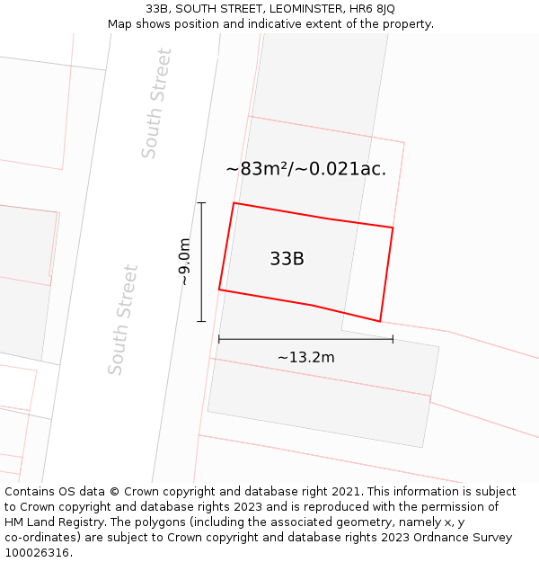 33B, SOUTH STREET, LEOMINSTER, HR6 8JQ: Plot and title map