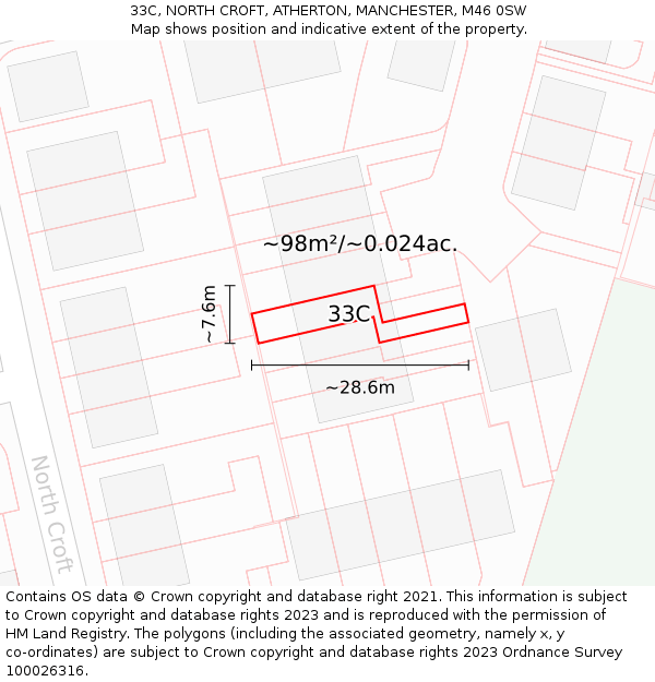 33C, NORTH CROFT, ATHERTON, MANCHESTER, M46 0SW: Plot and title map