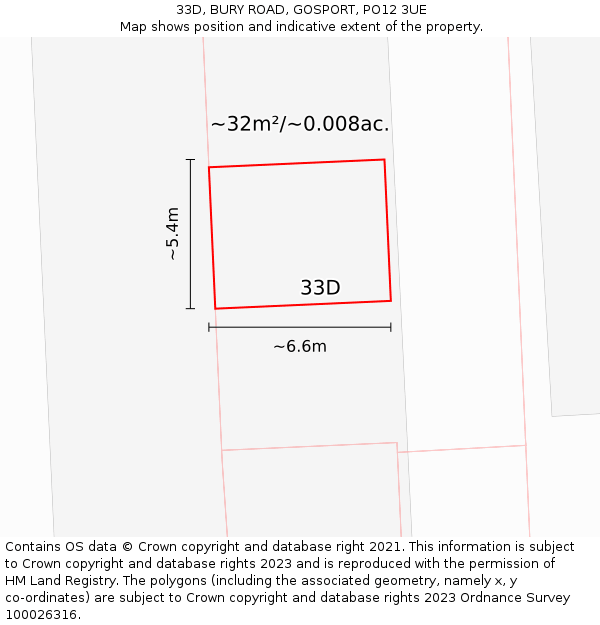 33D, BURY ROAD, GOSPORT, PO12 3UE: Plot and title map
