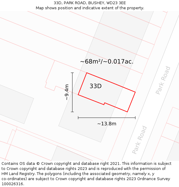 33D, PARK ROAD, BUSHEY, WD23 3EE: Plot and title map
