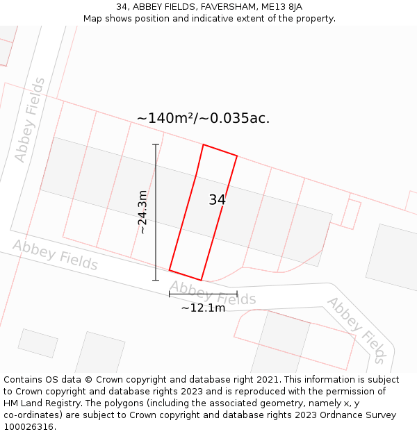 34, ABBEY FIELDS, FAVERSHAM, ME13 8JA: Plot and title map