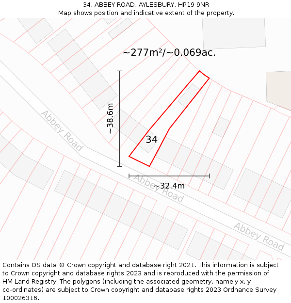 34, ABBEY ROAD, AYLESBURY, HP19 9NR: Plot and title map