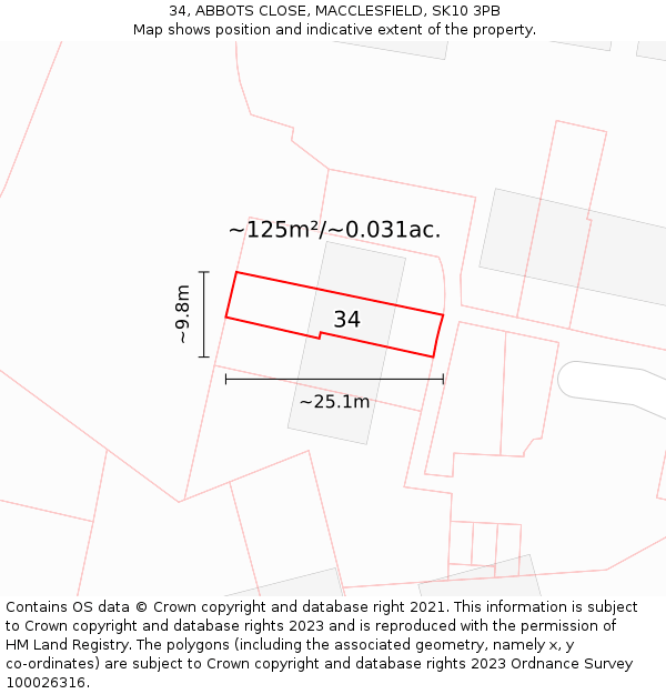 34, ABBOTS CLOSE, MACCLESFIELD, SK10 3PB: Plot and title map