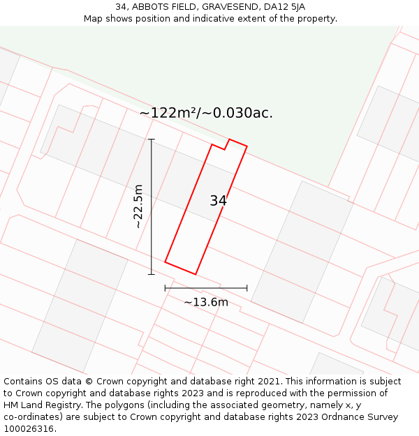 34, ABBOTS FIELD, GRAVESEND, DA12 5JA: Plot and title map