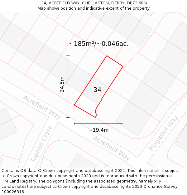 34, ACREFIELD WAY, CHELLASTON, DERBY, DE73 6PN: Plot and title map