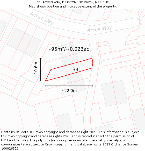 34, ACRES WAY, DRAYTON, NORWICH, NR8 6UT: Plot and title map