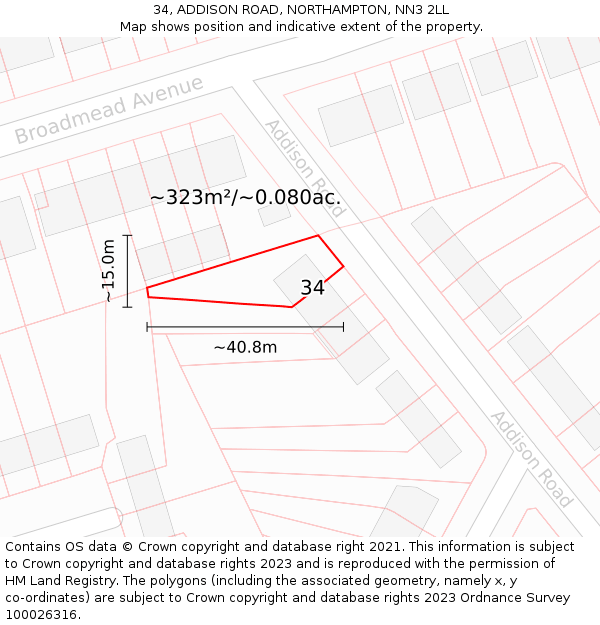 34, ADDISON ROAD, NORTHAMPTON, NN3 2LL: Plot and title map