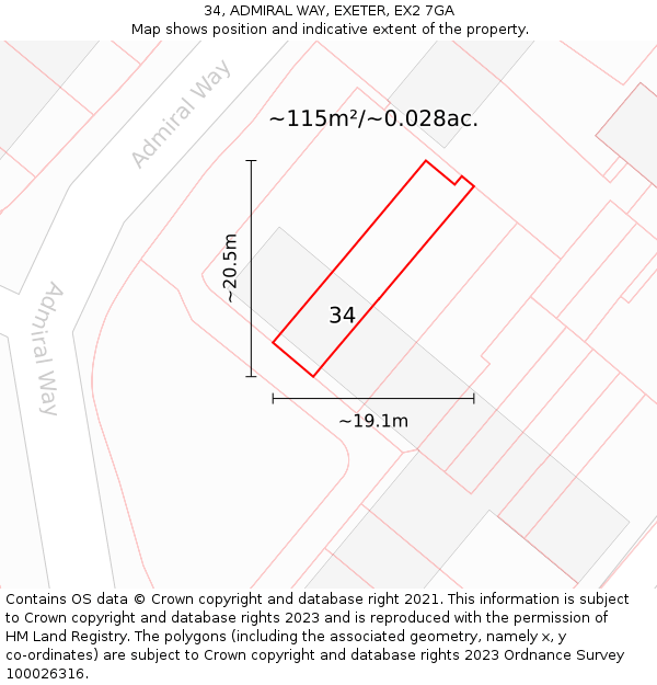 34, ADMIRAL WAY, EXETER, EX2 7GA: Plot and title map