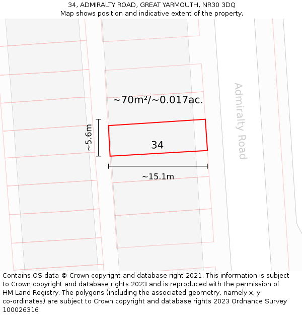 34, ADMIRALTY ROAD, GREAT YARMOUTH, NR30 3DQ: Plot and title map