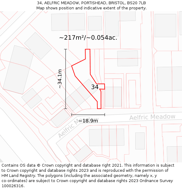 34, AELFRIC MEADOW, PORTISHEAD, BRISTOL, BS20 7LB: Plot and title map