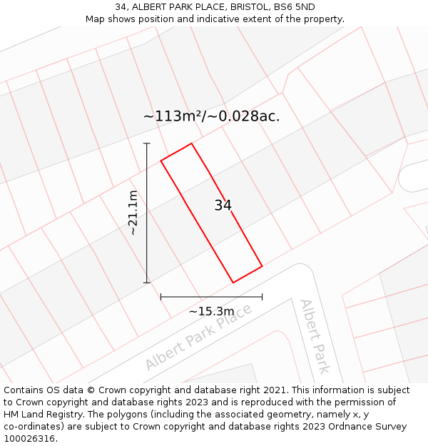 34, ALBERT PARK PLACE, BRISTOL, BS6 5ND: Plot and title map