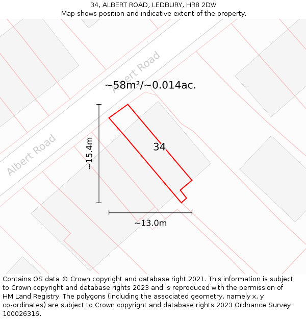 34, ALBERT ROAD, LEDBURY, HR8 2DW: Plot and title map