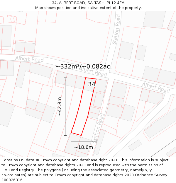 34, ALBERT ROAD, SALTASH, PL12 4EA: Plot and title map