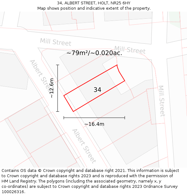 34, ALBERT STREET, HOLT, NR25 6HY: Plot and title map